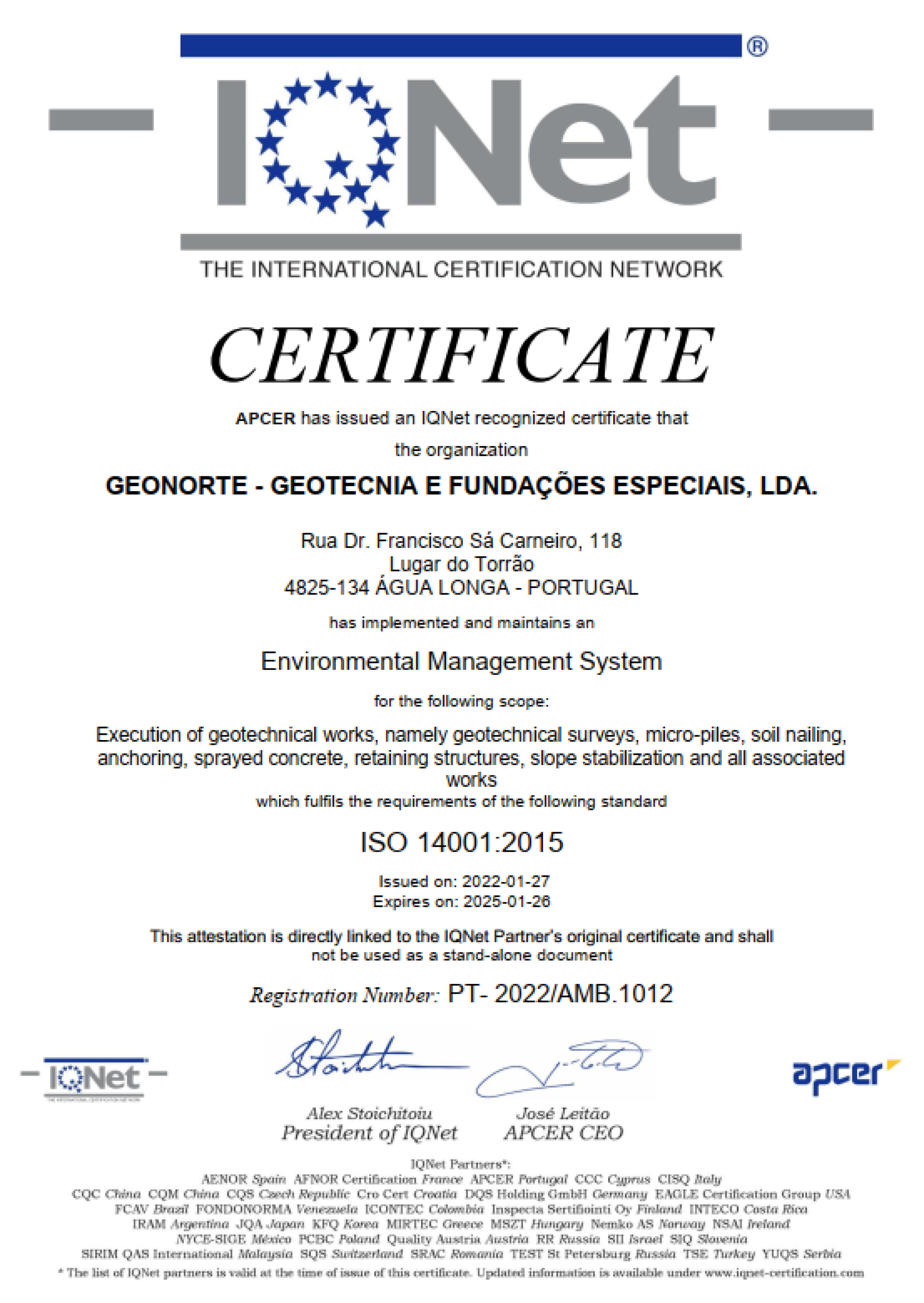 Certificado Apcer ISO 14001: 2015
